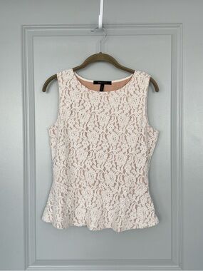 BCBGMaxAzria Blush Pink Lace Peplum Sleeveless Top